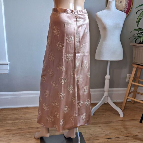 Vintage 1990s Exact Change Midi Skirt Floral Champagne USA Made Size 7 - Picture 3 of 10